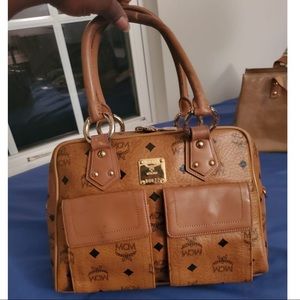 MCM Cognac Visetos 2pocket Boston Bag